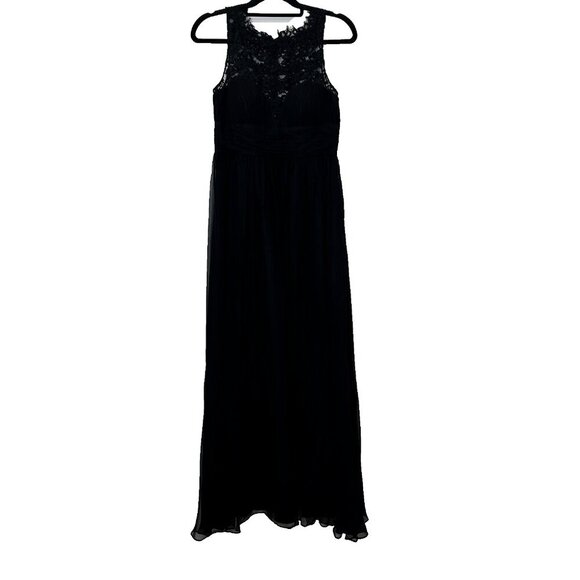 Aidan Mattox 100% Silk Long Black Maxi Dress Evening Gown Wedding Chiffon Beaded - Picture 2 of 15